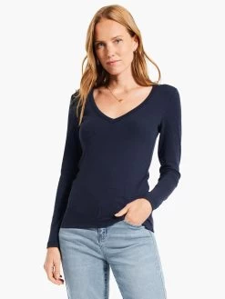 Perfect Knit Rib Long Sleeve V Neck DARK INDIGO