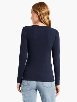 Perfect Knit Rib Long Sleeve V Neck DARK INDIGO -Classic Fashion Clothing Store W231032DIDPRODUCT 03
