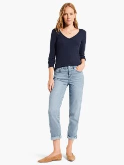 Perfect Knit Rib Long Sleeve V Neck DARK INDIGO -Classic Fashion Clothing Store W231032DIDPRODUCT 04