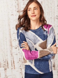 Printed Tiles Femme Sleeve Sweater BLUE MULTI
