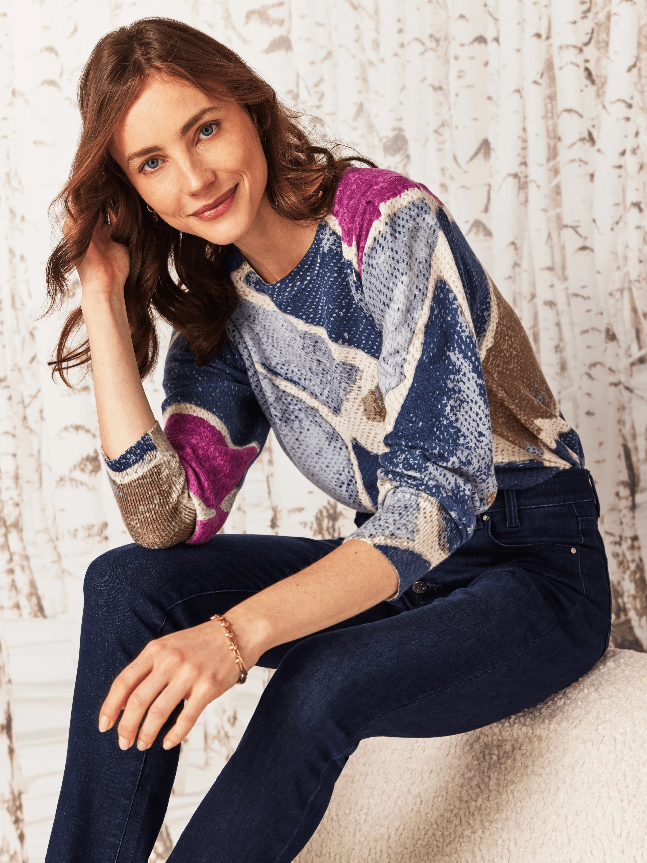 Printed Tiles Femme Sleeve Sweater BLUE MULTI 9 Printed Tiles Femme Sleeve Sweater BLUE MULTI - Image 7