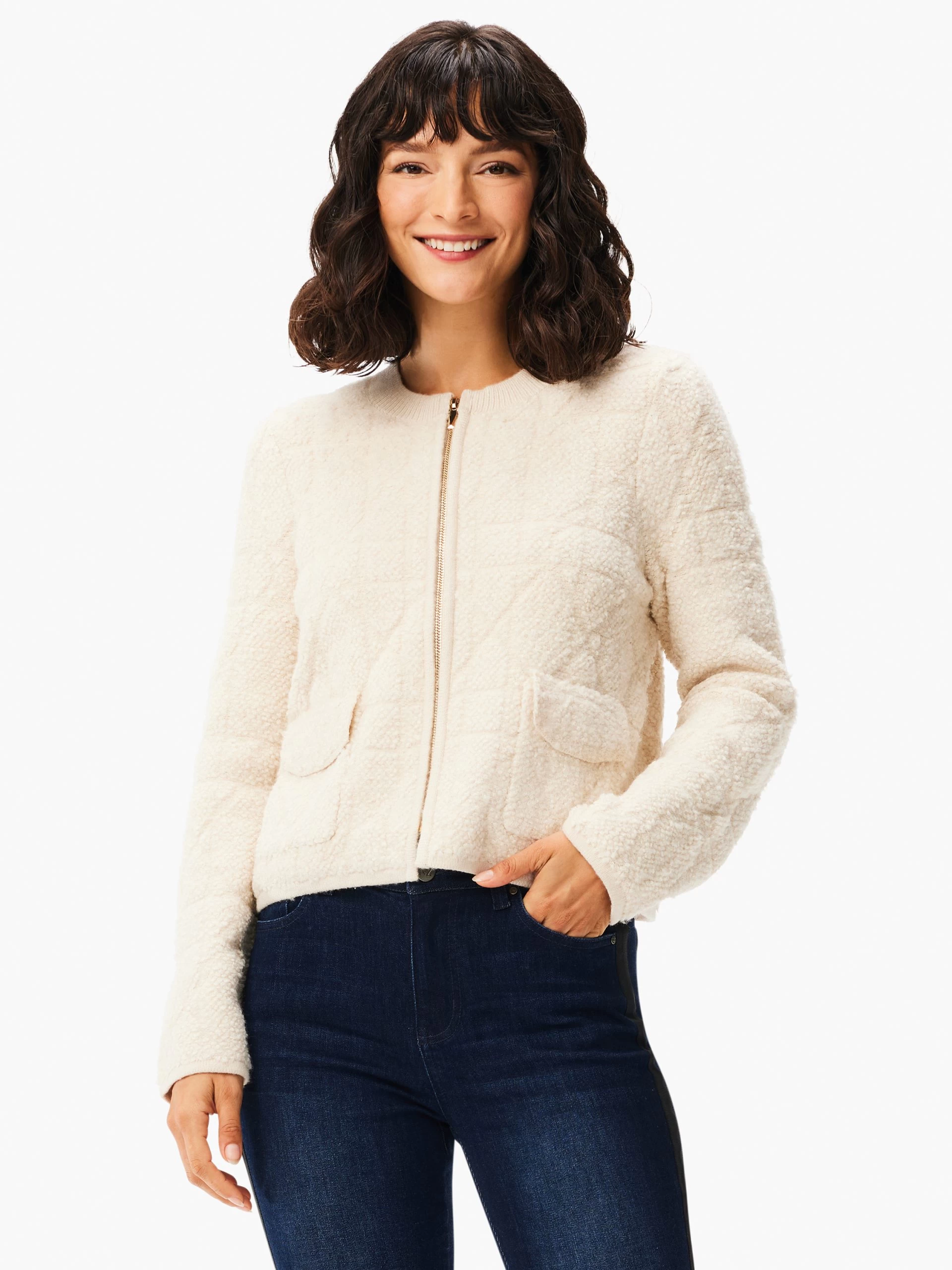 Diamond Detail Sherpa Jacket ALMOND 4 Diamond Detail Sherpa Jacket ALMOND - Image 2