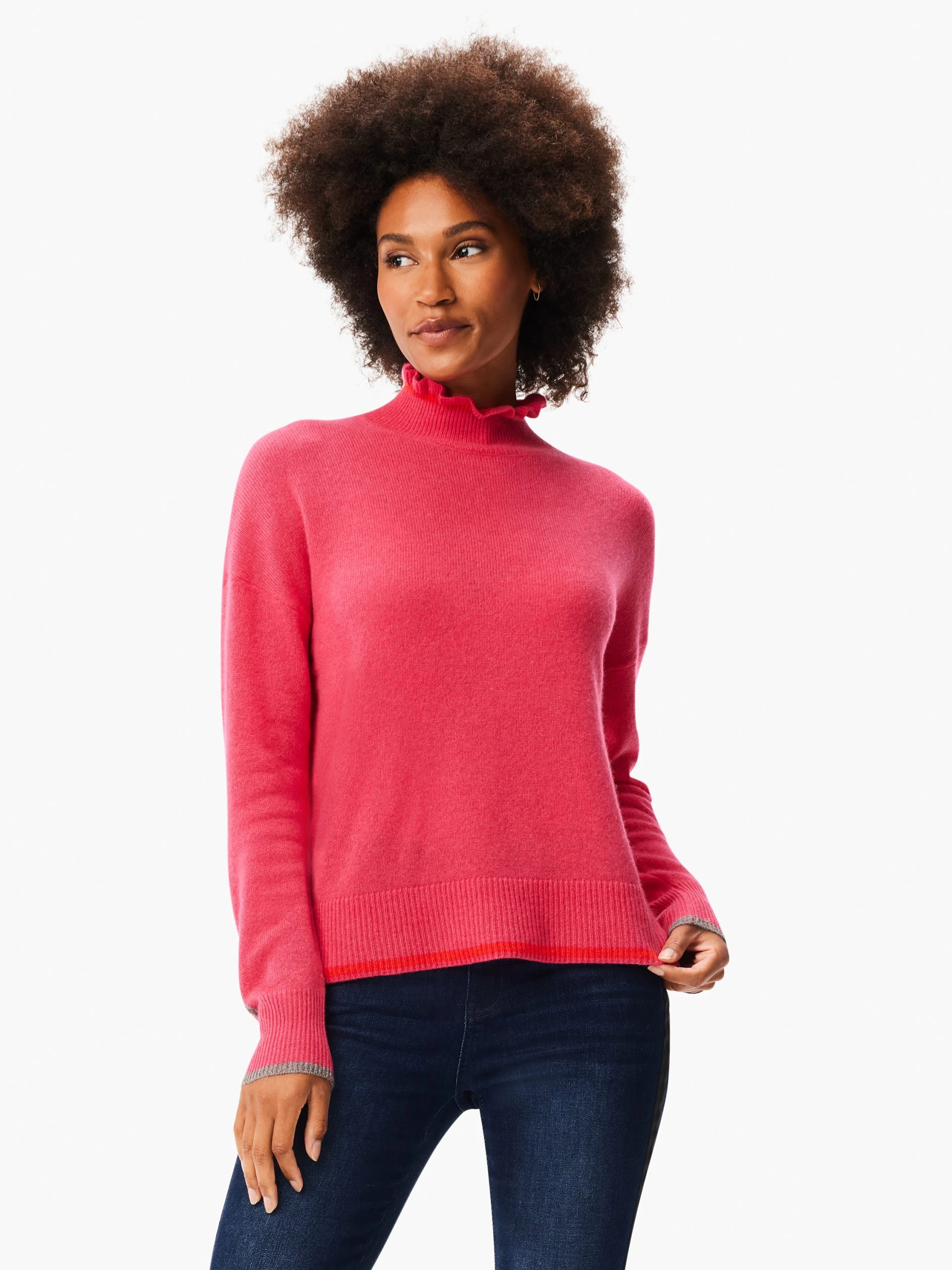 Ruffled Up Cashmere Turtleneck Sweater PINK MULTI 4 Ruffled Up Cashmere Turtleneck Sweater PINK MULTI - Image 2
