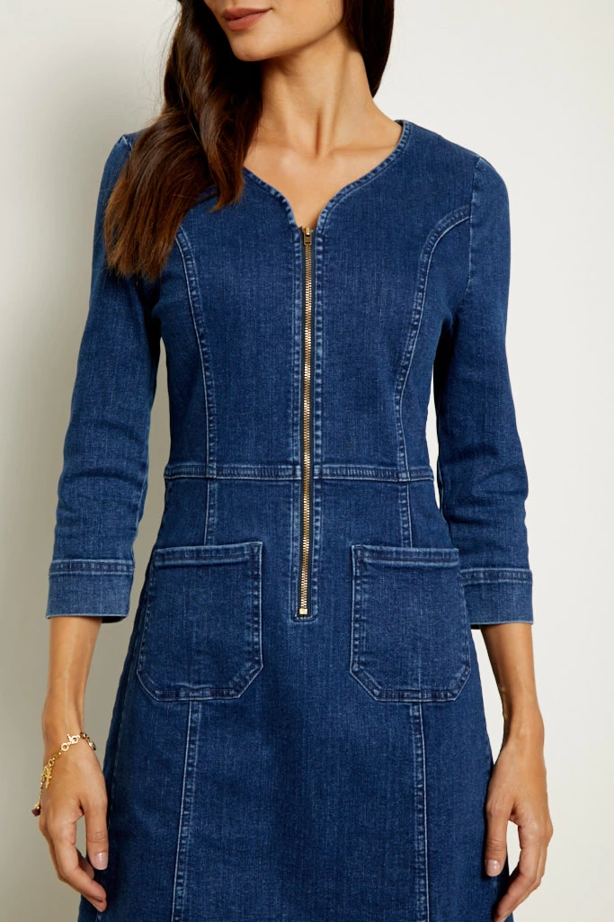 Indigo Zip Front Denim Shift Dress 7 Indigo Zip Front Denim Shift Dress - Image 5