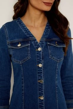 Indigo V Neck Button Front Denim Dress -Classic Fashion Clothing Store a19dd018 25