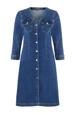 Indigo V Neck Button Front Denim Dress -Classic Fashion Clothing Store a19dd018io0005 box copy