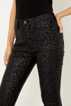 Black Textured Leopard Print Coated Skinny Jeans -Classic Fashion Clothing Store a20bd021 12