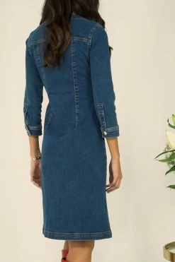 Indigo V Neck Button Front Denim Dress -Classic Fashion Clothing Store aae9d02e5c016b699d4dbafab9ae13893baddf31