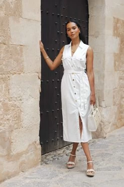 Ivory Belted Denim Midi Dress -Classic Fashion Clothing Store b569f1e143bfdc71d0908cd260955747aed7c5e0