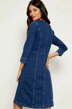 Indigo Zip Front Denim Shift Dress 10 Indigo Zip Front Denim Shift Dress -Classic Fashion Clothing Store indigo back