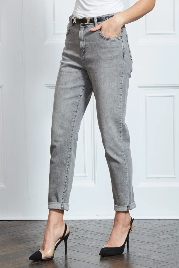 Mid Grey Slim Leg Mom Jeans 5 Mid Grey Slim Leg Mom Jeans - Image 3