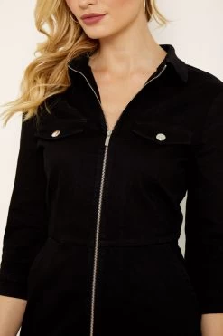 Black Zip Front Denim Dress With Pockets -Classic Fashion Clothing Store s19ds764 15