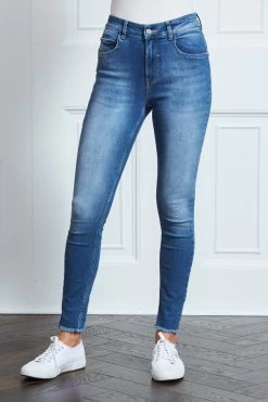 Mid Blue Raw Hem Perfect Skinny Jeans -Classic Fashion Clothing Store s28 ss19or01rd s21bd011 088