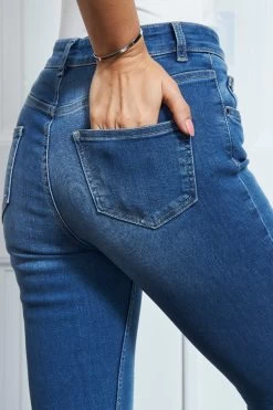 Mid Blue Raw Hem Perfect Skinny Jeans -Classic Fashion Clothing Store s28 ss19or01rd s21bd011 123
