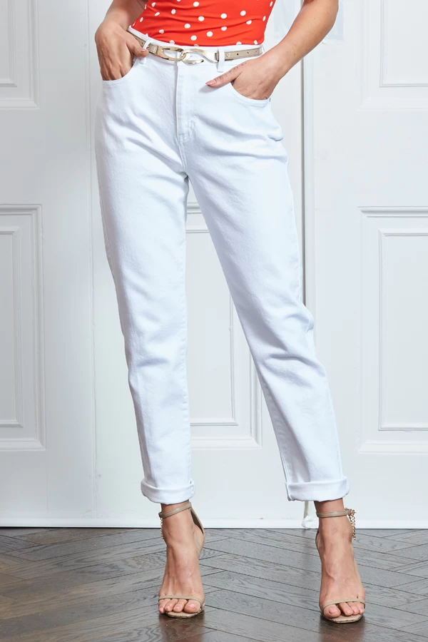 White Denim Slim Leg Mom Jeans 5 White Denim Slim Leg Mom Jeans - Image 3