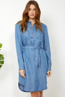 Blue Chambray Denim Belted Dress