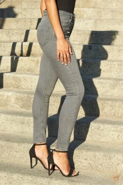 Grey Zip Detail Skinny Biker Jeans -Classic Fashion Clothing Store web 13 a21ol005 a20bd002gy 159