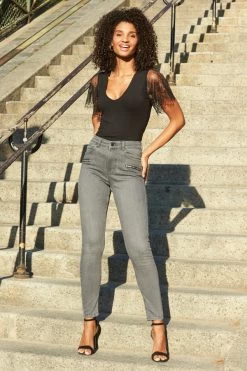 Grey Zip Detail Skinny Biker Jeans