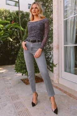 Mid Grey Slim Leg Mom Jeans