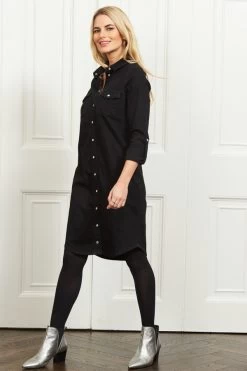 Black Denim Popper Front Relaxed Fit Shirt Dress -Classic Fashion Clothing Store web s7 s21bd003bk a20fw024 101 1