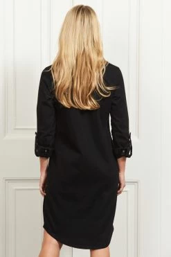 Black Denim Popper Front Relaxed Fit Shirt Dress -Classic Fashion Clothing Store web s7 a20fw024mc0018 039