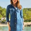 Mid Blue Denim Button Front Shift Dress -Classic Fashion Clothing Store web 100 s22dd020be0010 061