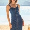 Mid Blue Zip Front Midi Denim Dress -Classic Fashion Clothing Store web 105 s22dd031be0010 091