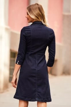 Dark Indigo Popper Front 3/4 Sleeve Stretch Denim Dress 9 Dark Indigo Popper Front 3/4 Sleeve Stretch Denim Dress -Classic Fashion Clothing Store web 115 s19ds142io 166