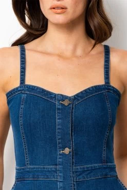 Mid Blue Button Front Denim Dress -Classic Fashion Clothing Store web 14052019 sosandar 3093 crop