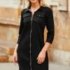 Black Zip Front Denim Shift Dress -Classic Fashion Clothing Store web 17 s21dd010io 111 rt