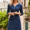 Indigo Zip Front Denim Shift Dress -Classic Fashion Clothing Store web 19 09 11 sosandar paris3287 2