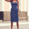 Mid Blue Button Front Denim Dress -Classic Fashion Clothing Store web 2019 05 01 sosander seville shot 13 061 1