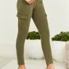 Khaki Green Zip Detail Cargo Skinny Jeans -Classic Fashion Clothing Store web 210302 sosandar hatfield 2 s21dt009be0010 059