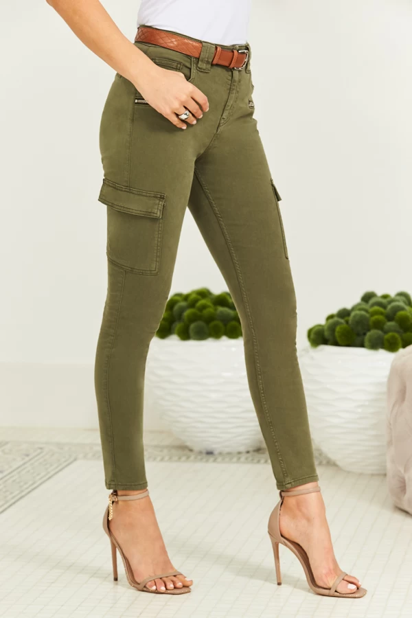 Khaki Green Zip Detail Cargo Skinny Jeans 3 Khaki Green Zip Detail Cargo Skinny Jeans