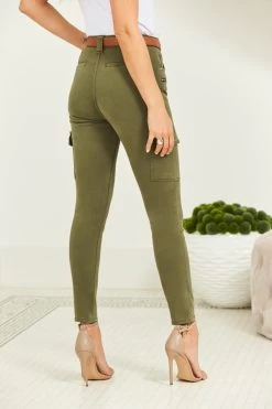 Khaki Green Zip Detail Cargo Skinny Jeans 11 Khaki Green Zip Detail Cargo Skinny Jeans -Classic Fashion Clothing Store web 210302 sosandar hatfield 2 s21dt009be0010 085