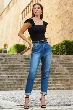 Mid Blue Slim Leg Mom Jeans 16 Mid Blue Slim Leg Mom Jeans -Classic Fashion Clothing Store web 22 s22tj189bk0001 s20bd004be0010 101 1
