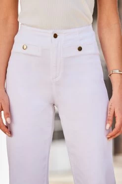 White Wide Leg Jeans With Gold Button Detail -Classic Fashion Clothing Store web 2304 60 23bd033we0001 s23tj104whsp01 60 203 1