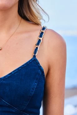 Dark Indigo Chain Strap Denim Pencil Dress 13 Dark Indigo Chain Strap Denim Pencil Dress -Classic Fashion Clothing Store web 2305 46 s23dd052io003w 46 357