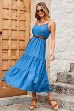 Mid Blue Denim Tiered Midi Dress -Classic Fashion Clothing Store web 2305 58 s23dd072be0010 58 019