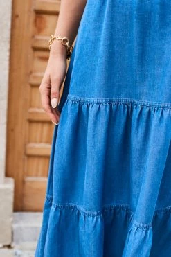 Mid Blue Denim Tiered Midi Dress -Classic Fashion Clothing Store web 2305 58 s23dd072be0010 58 264