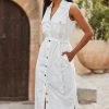 Ivory Belted Denim Midi Dress -Classic Fashion Clothing Store web 2306 118 s23dd054nl0006 118 245