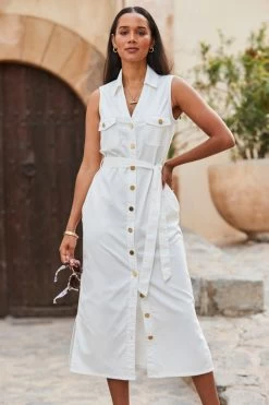 Ivory Belted Denim Midi Dress -Classic Fashion Clothing Store web 2306 118 s23dd054nl0006 118 266