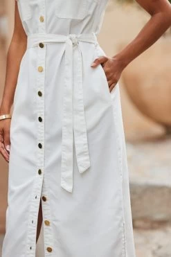 Ivory Belted Denim Midi Dress -Classic Fashion Clothing Store web 2306 118 s23dd054nl0006 118 348