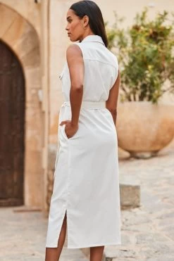 Ivory Belted Denim Midi Dress -Classic Fashion Clothing Store web 2306 118 s23dd054nl0006 118 358