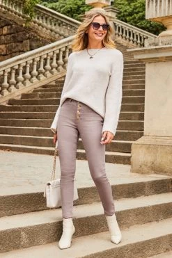 Mocha Brown Button Front Skinny Jeans