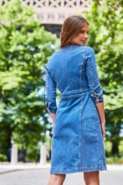 Mid Blue Button Front Pocket Detail Denim Dress -Classic Fashion Clothing Store web 2308 122 a23dd003be0007 122 248