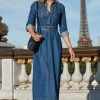 Mid Blue Fit & Flare Buckle Detail Denim Midi Dress -Classic Fashion Clothing Store web 2308 68 a23dd017be0010 68 097 rt