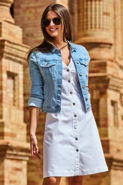 White Silver Button Front Sleeveless Denim Dress -Classic Fashion Clothing Store web 71 s20dd050we0001 177