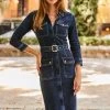 Dark Indigo Denim Buckle Detail Utility Dress -Classic Fashion Clothing Store web 72 a22dd015io0010 047