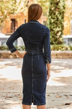 Dark Indigo Denim Buckle Detail Utility Dress -Classic Fashion Clothing Store web 72 a22dd015io0010 114